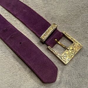 Vintage Vermillion Genuine Suede Leather Belt with Gold Buckle